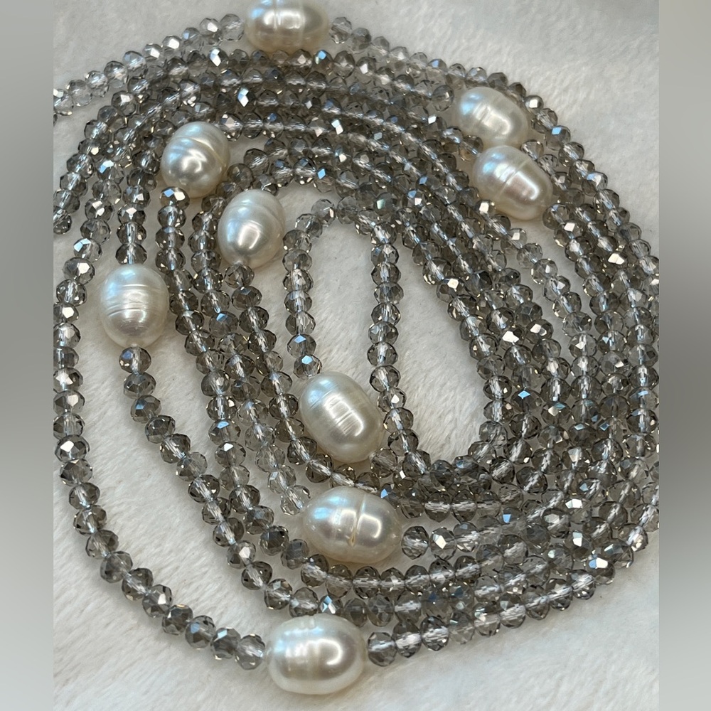 Genuine Baroque Pearls Smokey quartz necklace Long MOB Formal 60”